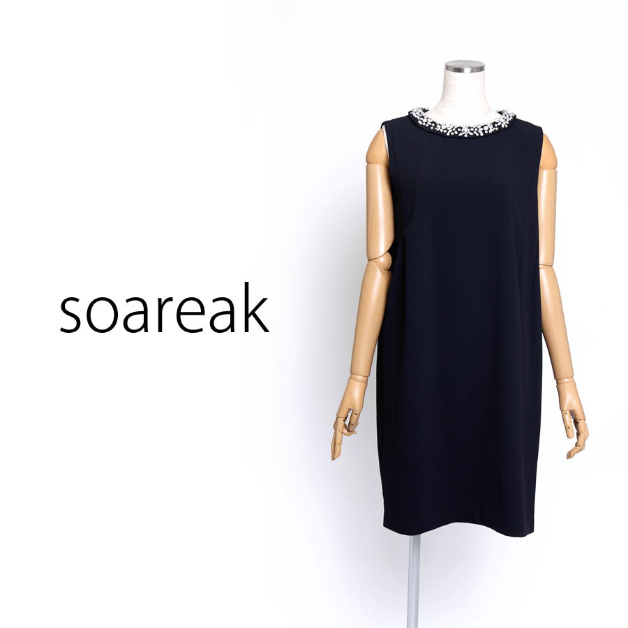 ビジュー付 サックワンピース(Mサイズ/ネイビー/soareak(ソアリーク))