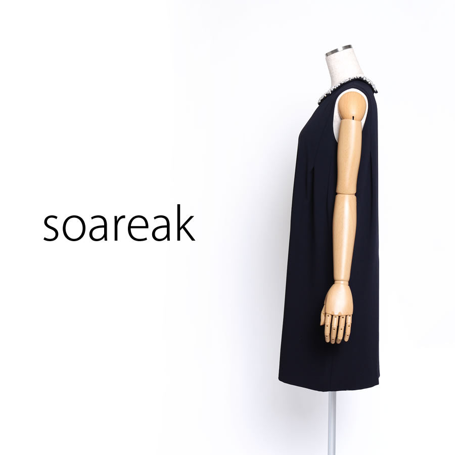 ビジュー付 サックワンピース(Mサイズ/ネイビー/soareak(ソアリーク))