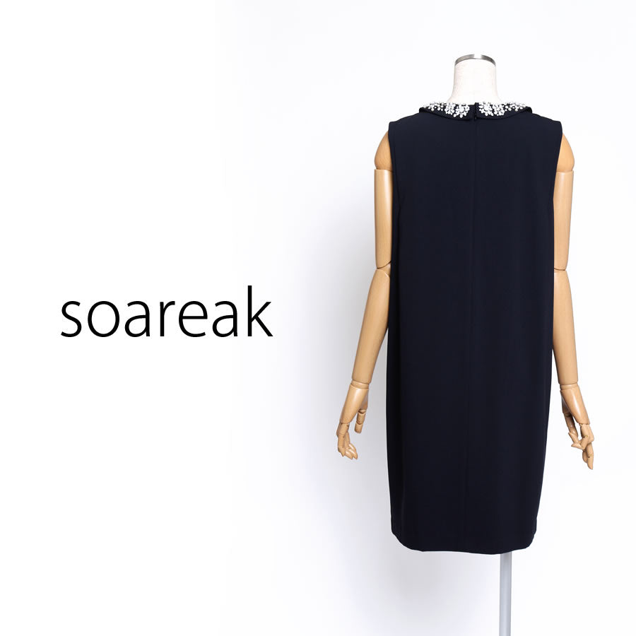 ビジュー付 サックワンピース(Mサイズ/ネイビー/soareak(ソアリーク))