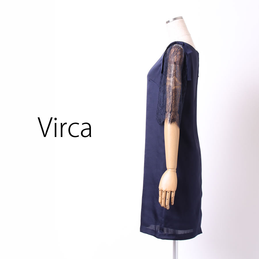 袖リボン レースワンピース(Fサイズ/ネイビー/Virca(ヴィルカ))USED