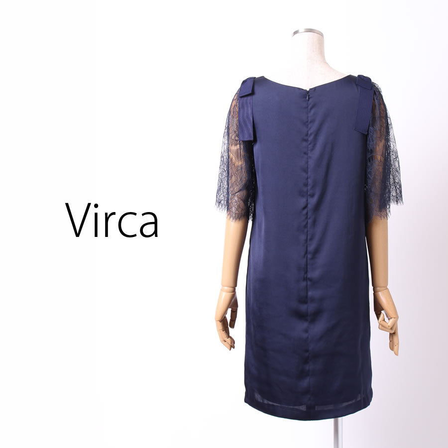 袖リボン レースワンピース(Fサイズ/ネイビー/Virca(ヴィルカ))USED