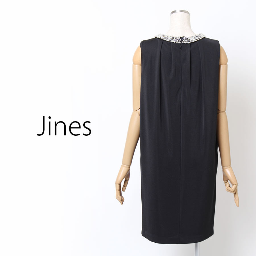 グログランカットソー 襟ビジュードレス(Mサイズ/ブラック/Jines(ジネス))USED