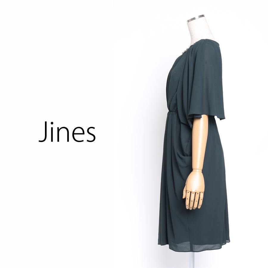 衿ぐり ビジュー ケープ風袖2WAYドレス (Mサイズ/グリーン/Jines(ジネス))USED