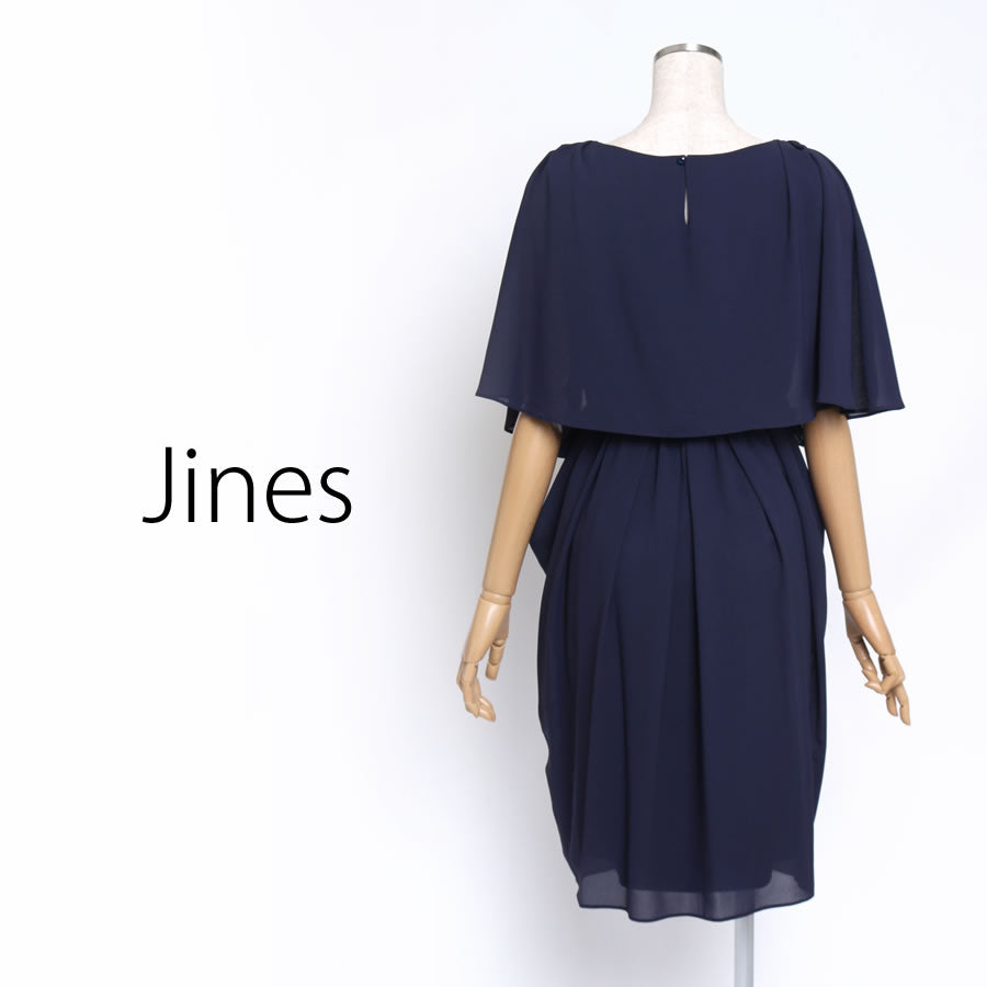 衿ぐり ビジュー ケープ風袖2WAYドレス (Mサイズ/ネイビー/Jines(ジネス))USED