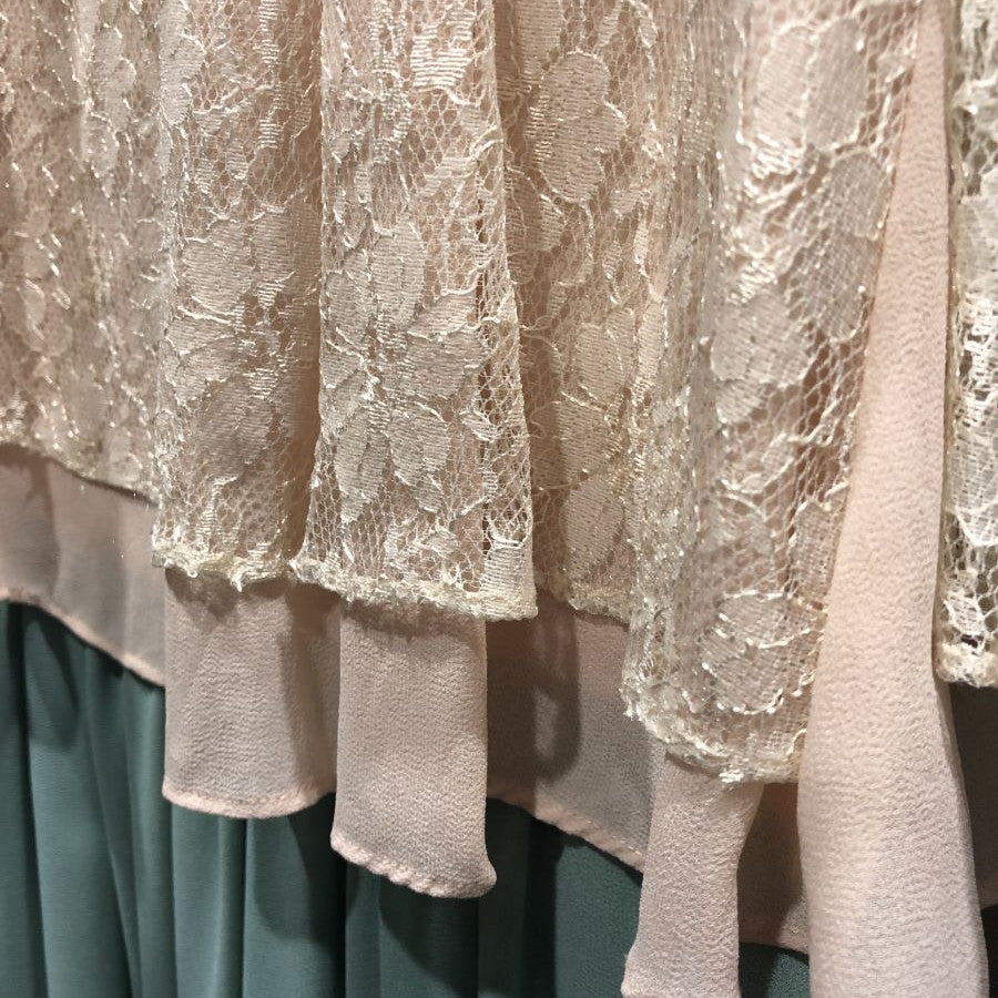 レース重ね着風 袖 2Way ドレス(Mサイズ/グリーン/Jines(ジネス))USED