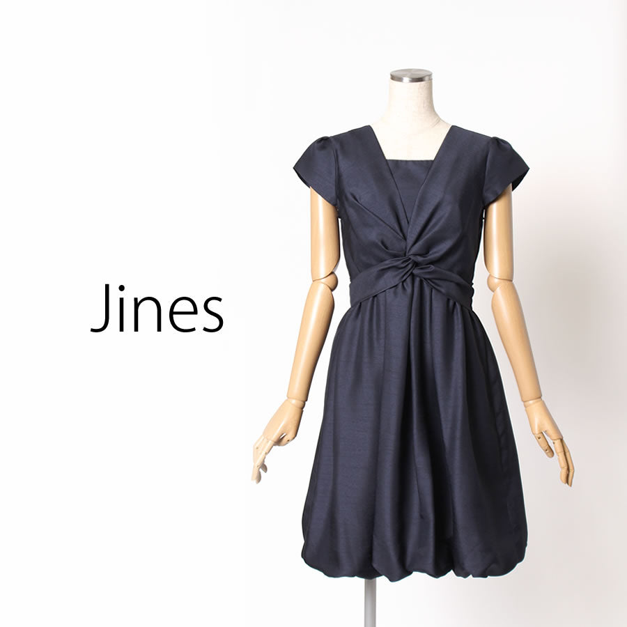 シャンタン バルーン変化 リボンベルト付き 裾2WAY ドレス(Mサイズ/ネイビー/Jines(ジネス))USED