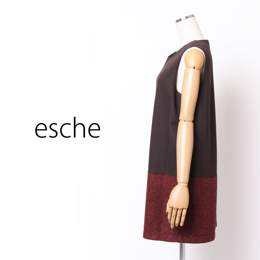 ポンチ 切り替え ワンピース(Lサイズ/ブラウン/esche(エッシュ))USED