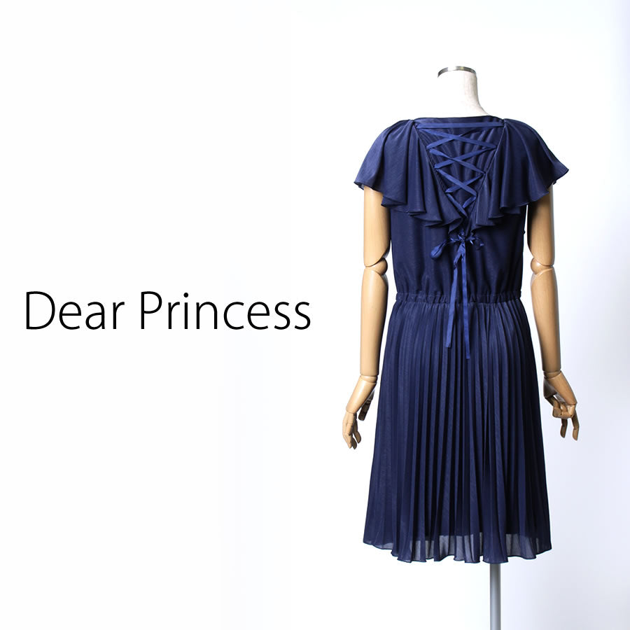 バックリボン プリーツ ロング ワンピース(Mサイズ/ネイビー/Dear Princess(ディアプリンセス))USED
