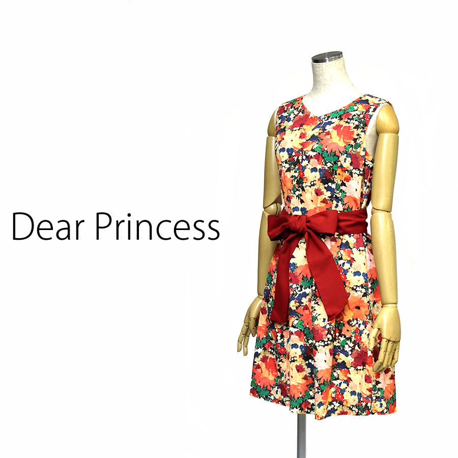 細コーデュロイ リバティ 花柄 プリントワンピース(Mサイズ/オレンジ/Dear Princess(ディアプリンセス))