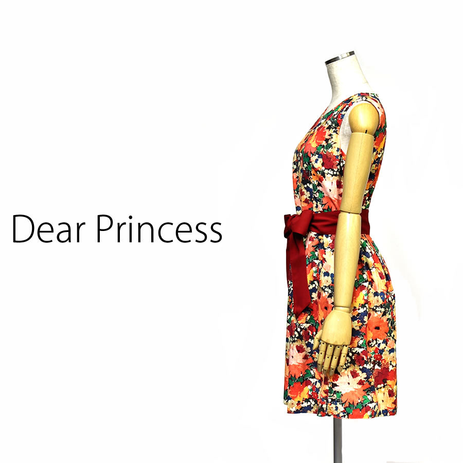 細コーデュロイ リバティ 花柄 プリントワンピース(Mサイズ/オレンジ/Dear Princess(ディアプリンセス))