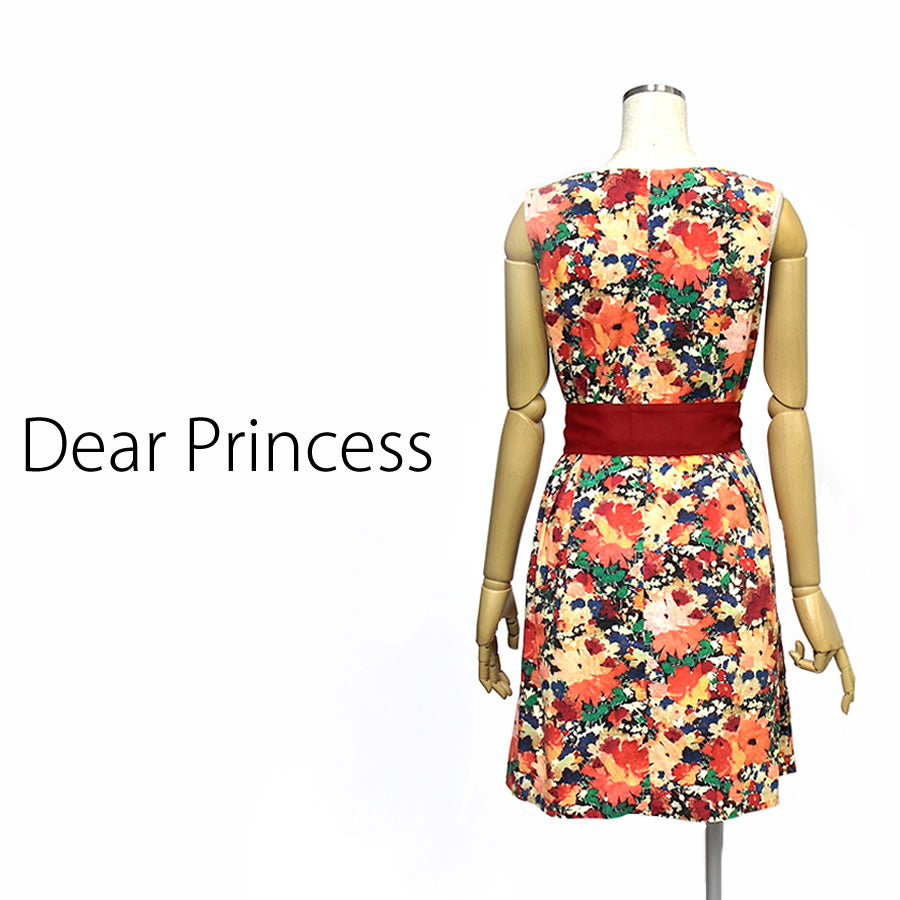 細コーデュロイ リバティ 花柄 プリントワンピース(Mサイズ/オレンジ/Dear Princess(ディアプリンセス))USED