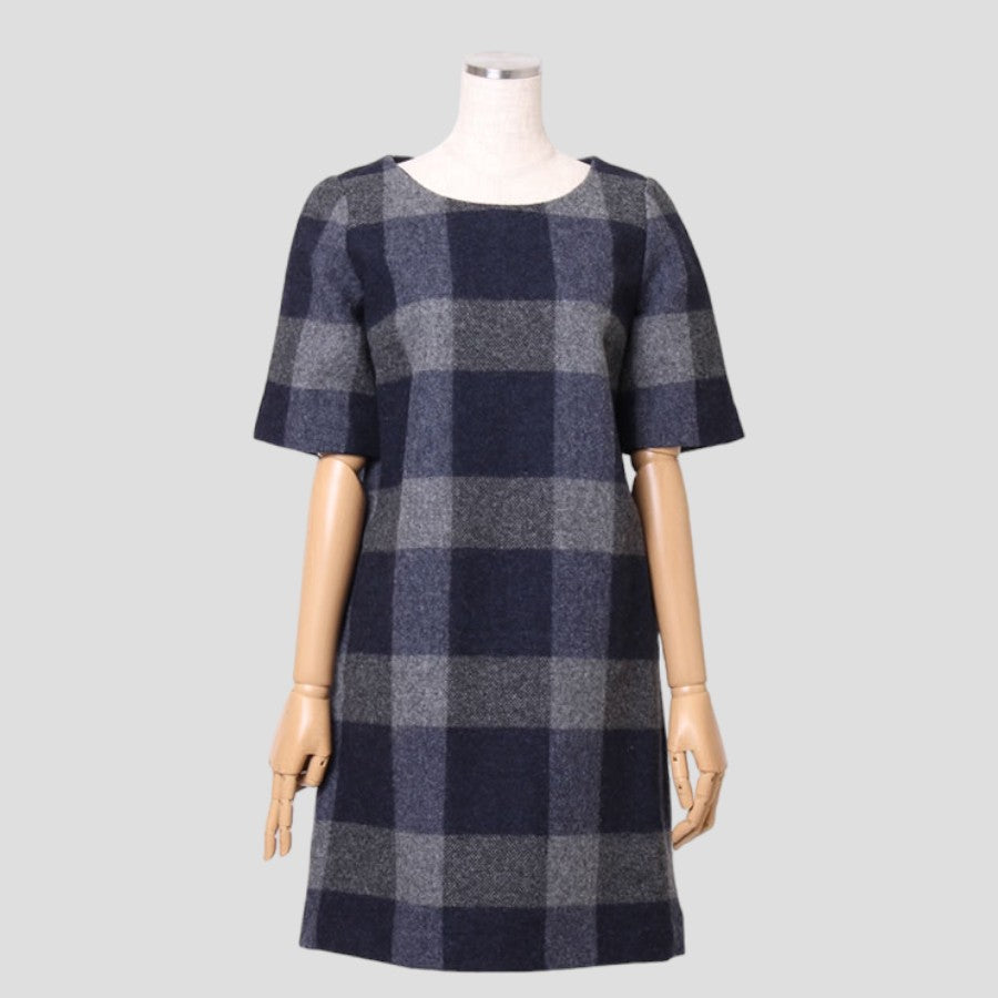 BRITISH WOOL CHECK DRESS チェックワンピース(Mサイズ/グレー/THE DUFFER of St.GEORE(ザ ダファー オブ セントジョージ))USED