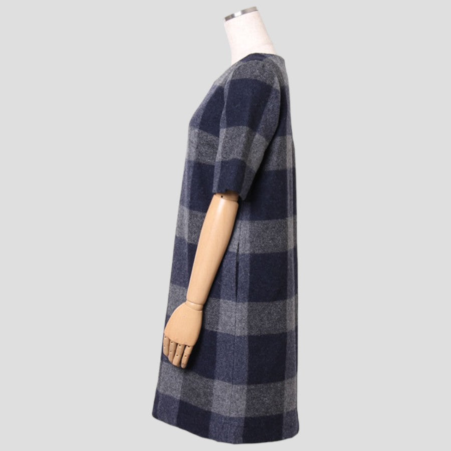 BRITISH WOOL CHECK DRESS チェックワンピース(Mサイズ/グレー/THE DUFFER of St.GEORE(ザ ダファー オブ セントジョージ))USED