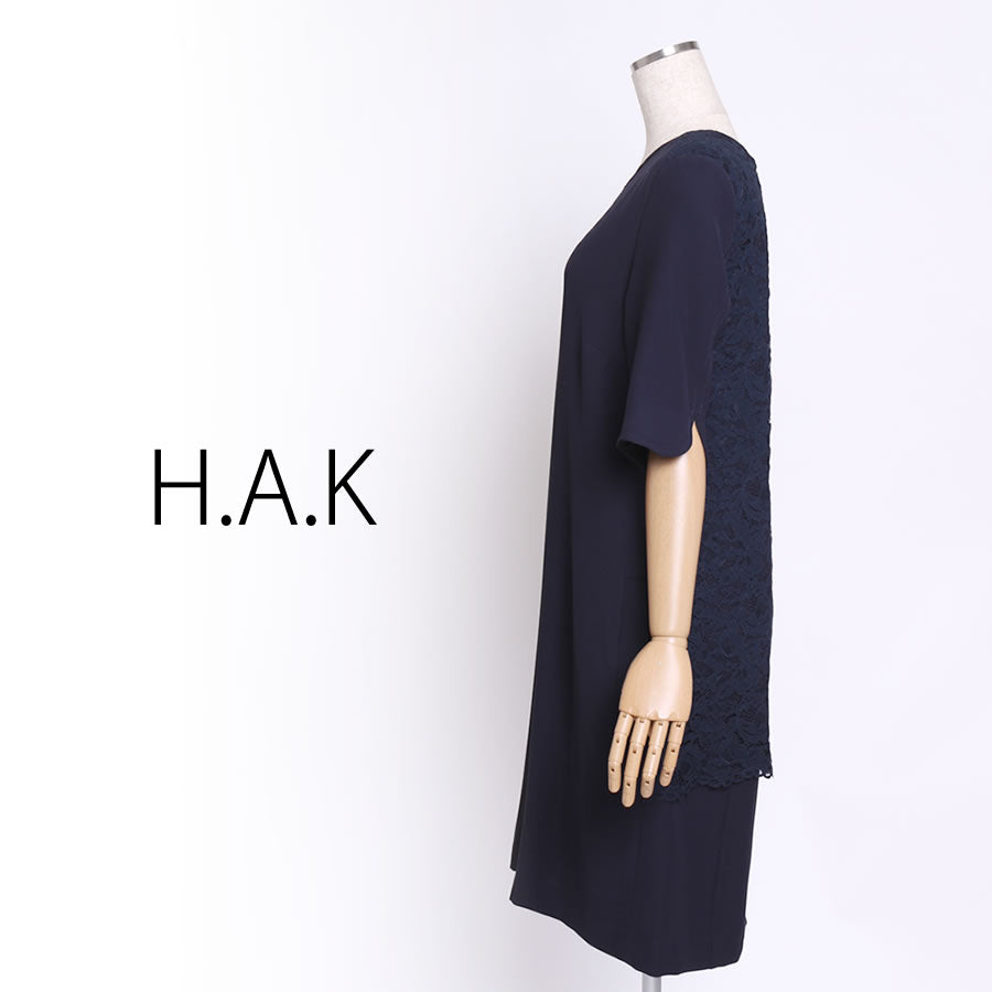 プルエラダブルクロス×レースワンピース(Mサイズ/ネイビー/H.A.K(ハク))USED
