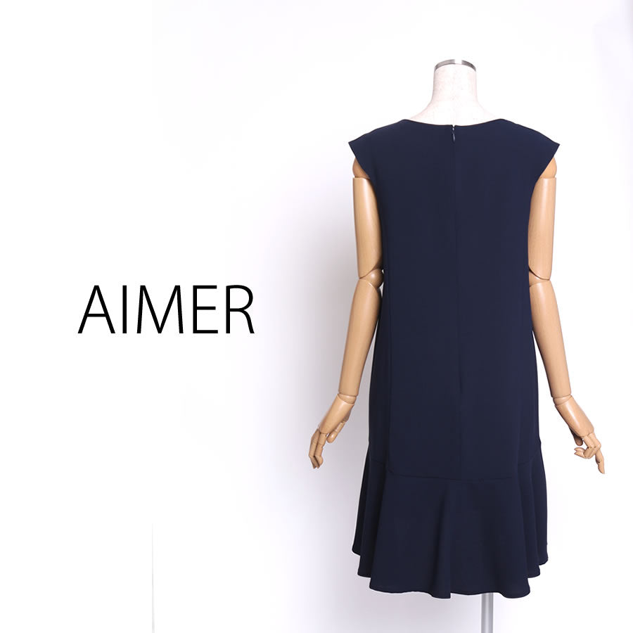 ビジュースリーブ Aラインワンピース(Mサイズ/ネイビー/AIMER(エメ))USED