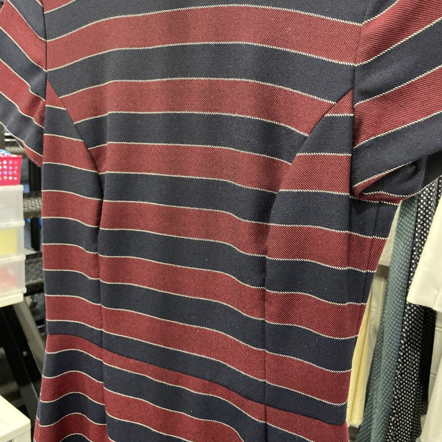 Red Fleece ウールツイル ホリゾンタルストライプ ショートスリーブドレス(Sサイズ/ネイビー/BROOKS BROTHERS(ブルックス ブラザーズ))USED