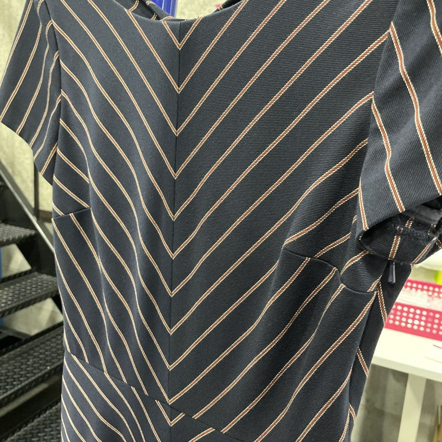 Red Fleece ストレッチツイル ダイヤゴナルストライプ ショートスリーブドレス(Sサイズ/ネイビー/BROOKS BROTHERS(ブルックス ブラザーズ))USED