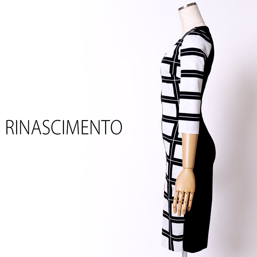ブロックチェック モチーフフルジップCネックカットオフドレス(XSサイズ/ホワイト/RINASCIMENTO(リナシメント))USED