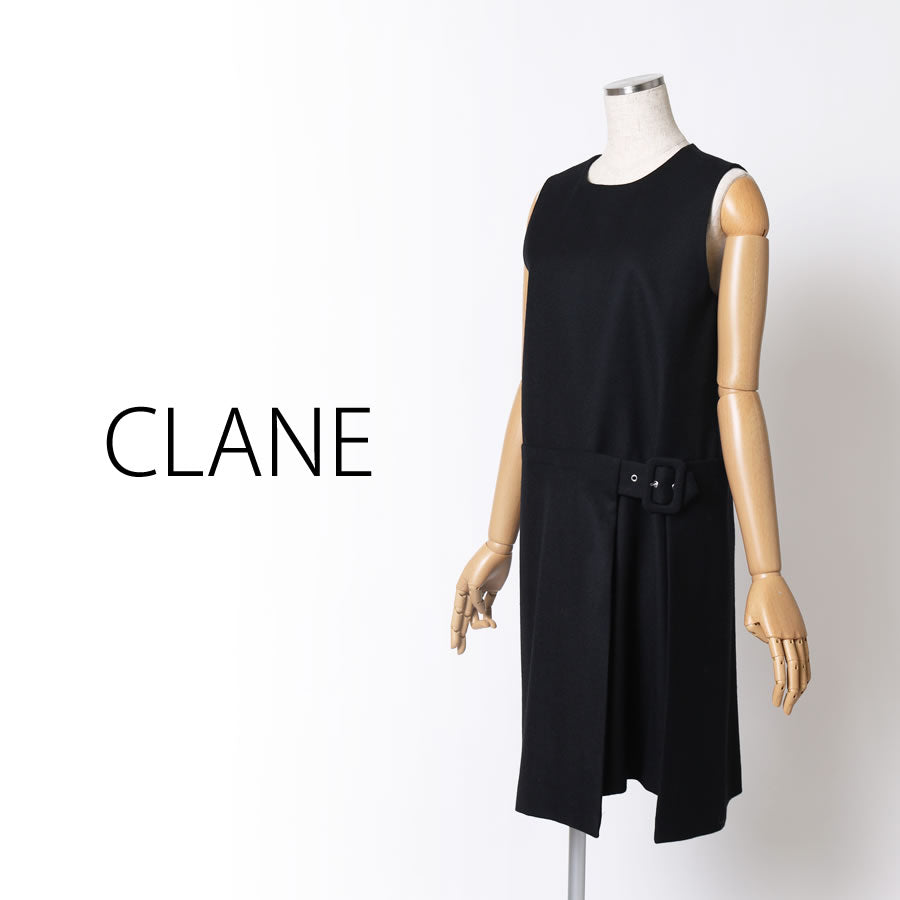 ノースリーブ ベルト装飾 ラップ風ワンピース(Sサイズ/ブラック/CLANE(クラネ))USED