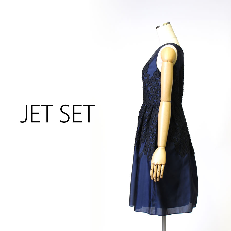 ジャガード ウエスト切替 ノースリーブ ワンピース(Mサイズ/ネイビー/JET SET(ジェットセット))USED