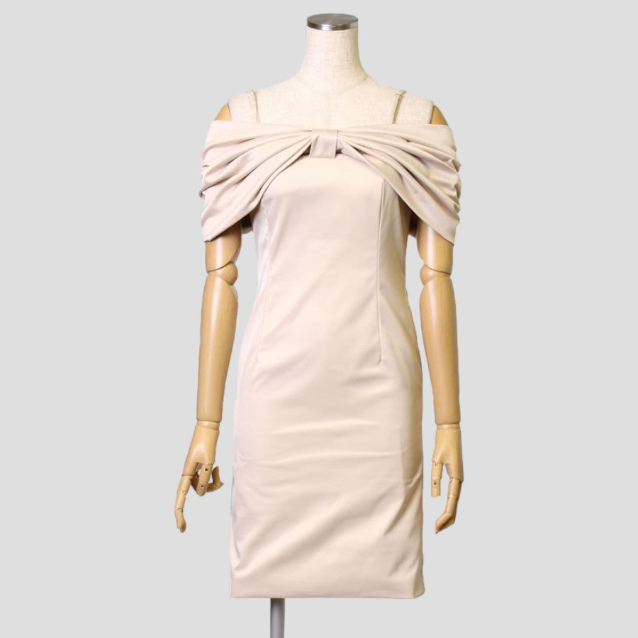 リボン オフショル タイト パーティードレス(Sサイズ/ベージュ/DRESS LAB(ドレスラボ))USED