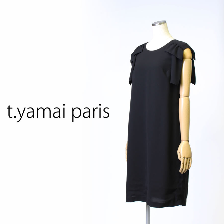 Stretch Twill リボン ショルダー ワンピース(Mサイズ/ブラック/t.yamai paris(ティ ヤマイ パリ))USED