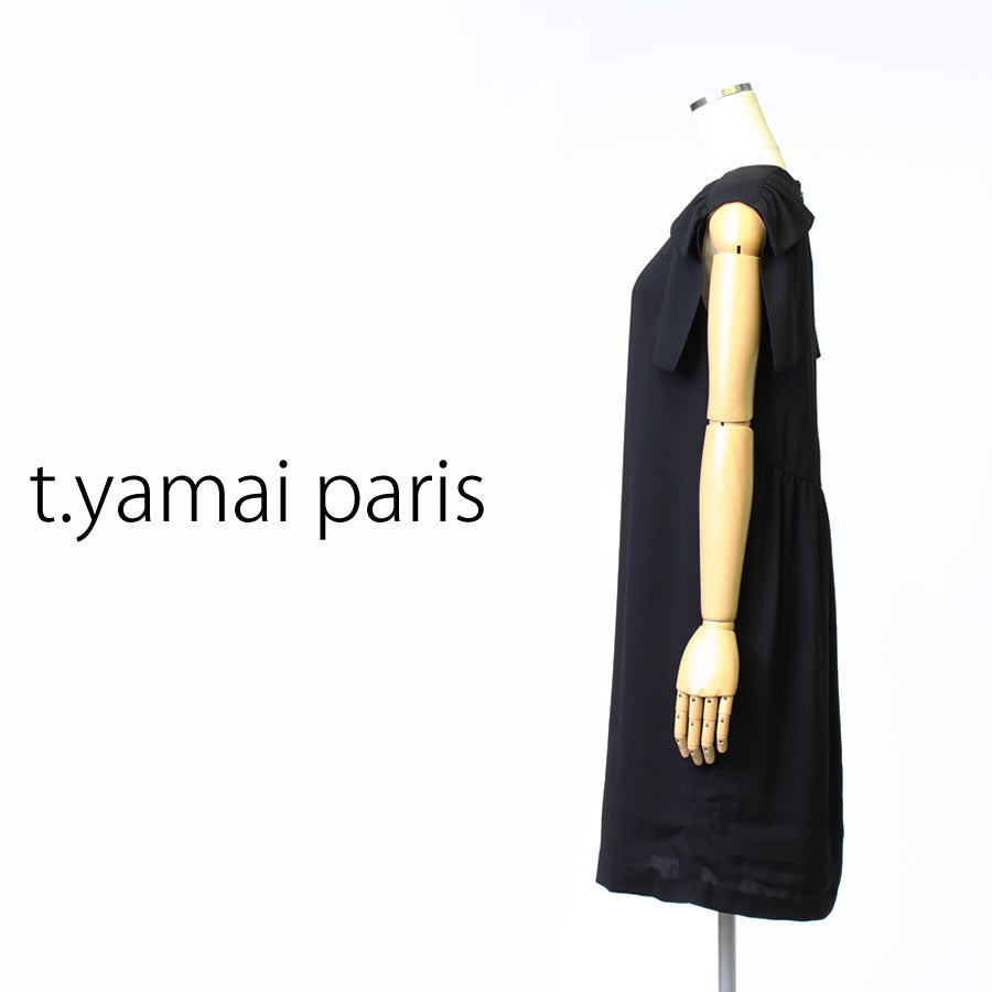 Stretch Twill リボン ショルダー ワンピース(Mサイズ/ブラック/t.yamai paris(ティ ヤマイ パリ))USED