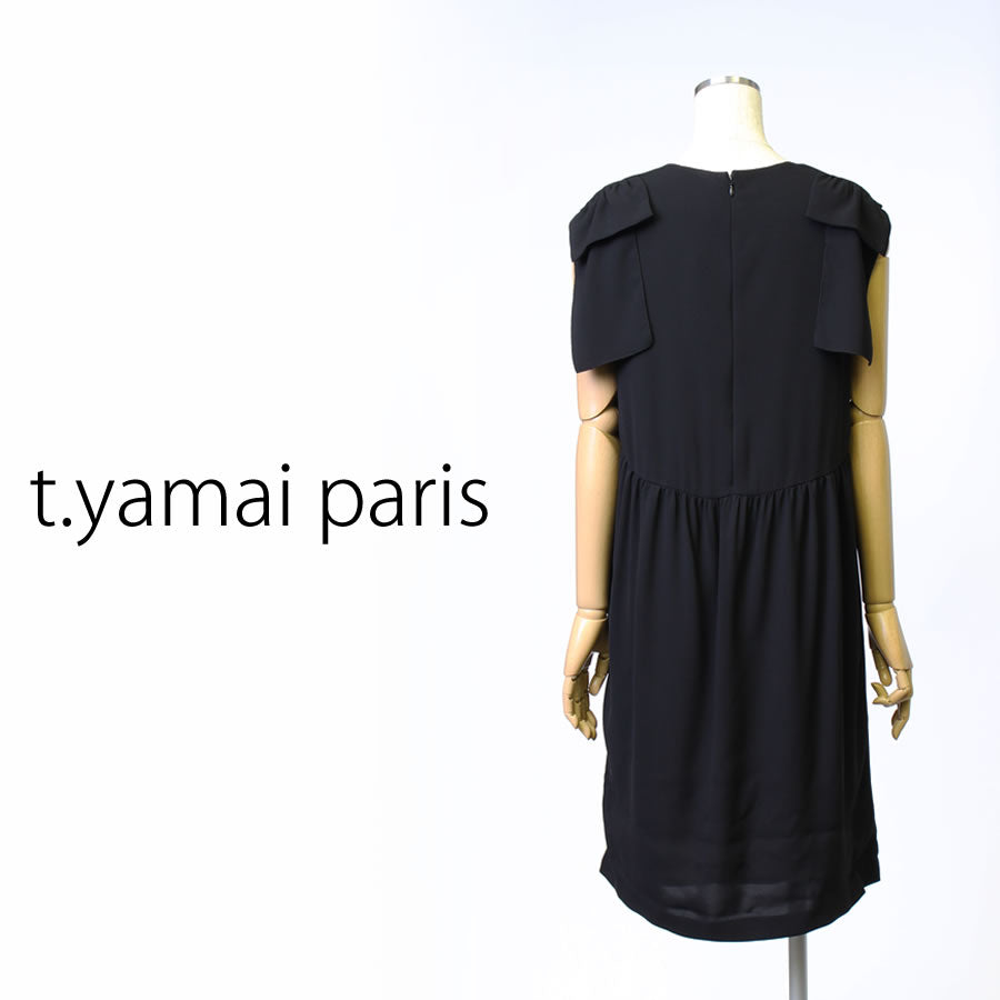 Stretch Twill リボン ショルダー ワンピース(Mサイズ/ブラック/t.yamai paris(ティ ヤマイ パリ))USED