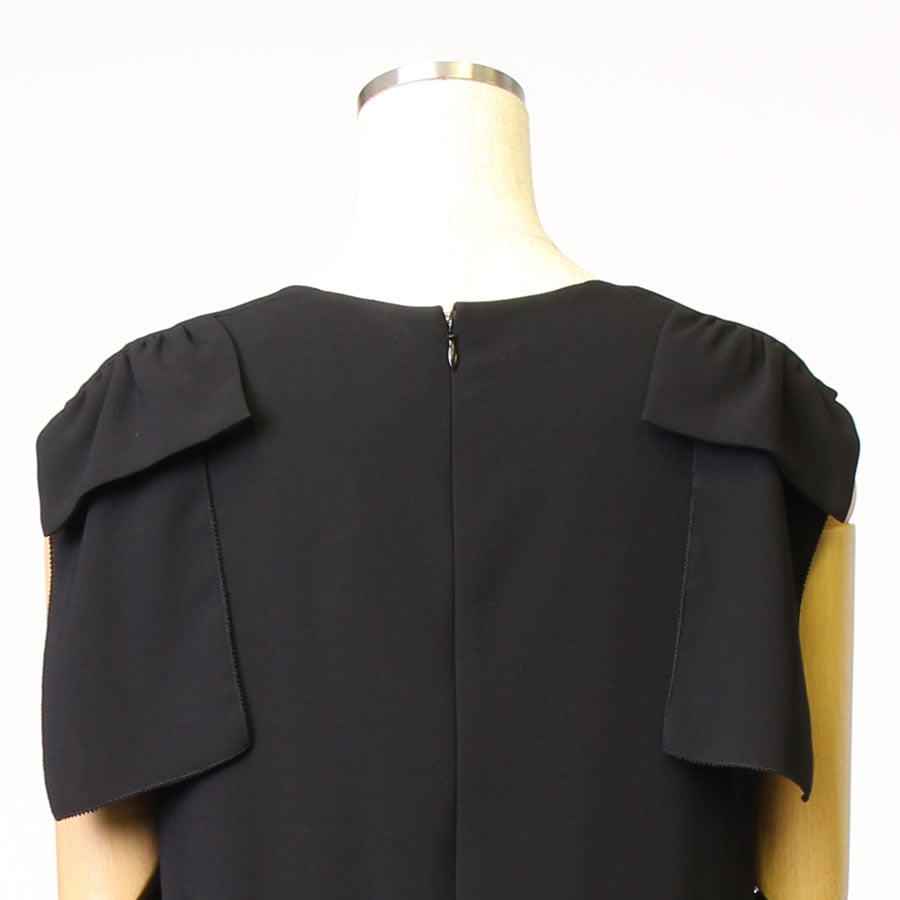 Stretch Twill リボン ショルダー ワンピース(Mサイズ/ブラック/t.yamai paris(ティ ヤマイ パリ))USED