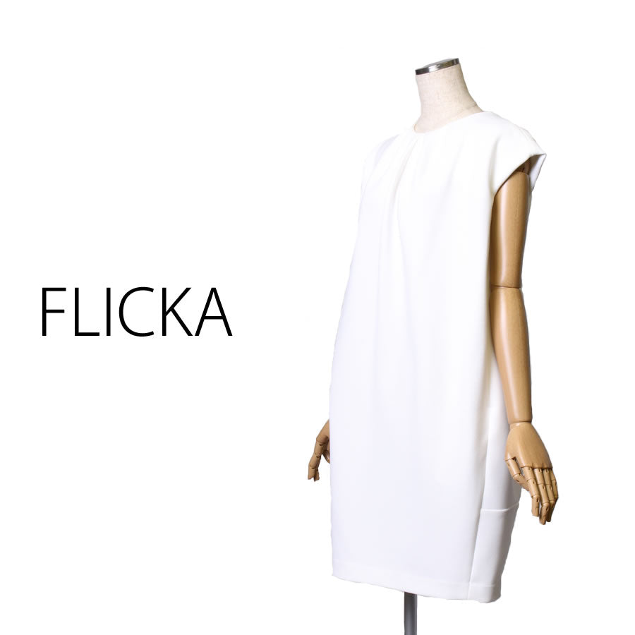 FO ジャージーフロントタック ワンピース(Fサイズ/ホワイト/FLICKA(フリッカ))USED