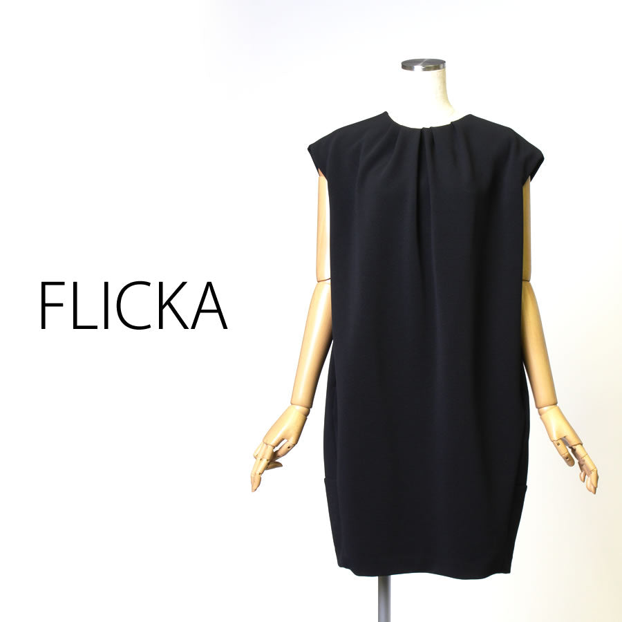 FO ジャージーフロントタック ワンピース(Fサイズ/ブラック/FLICKA(フリッカ))USED