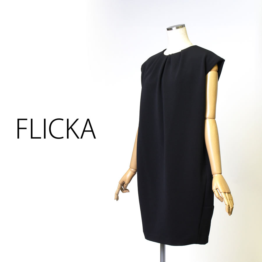 FO ジャージーフロントタック ワンピース(Fサイズ/ブラック/FLICKA(フリッカ))USED