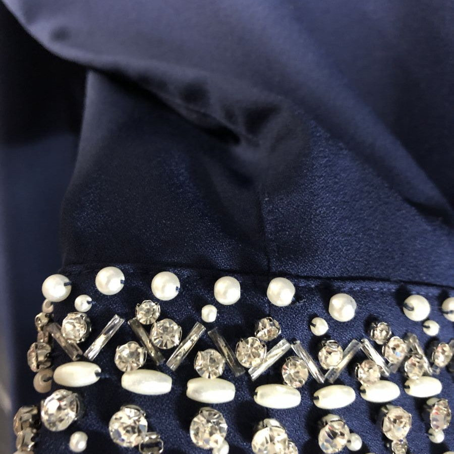 煌めきビジュー ボトルネック Iライン ワンピースドレス(Mサイズ/ネイビー/LUGG NAGG(ラグナグ))USED