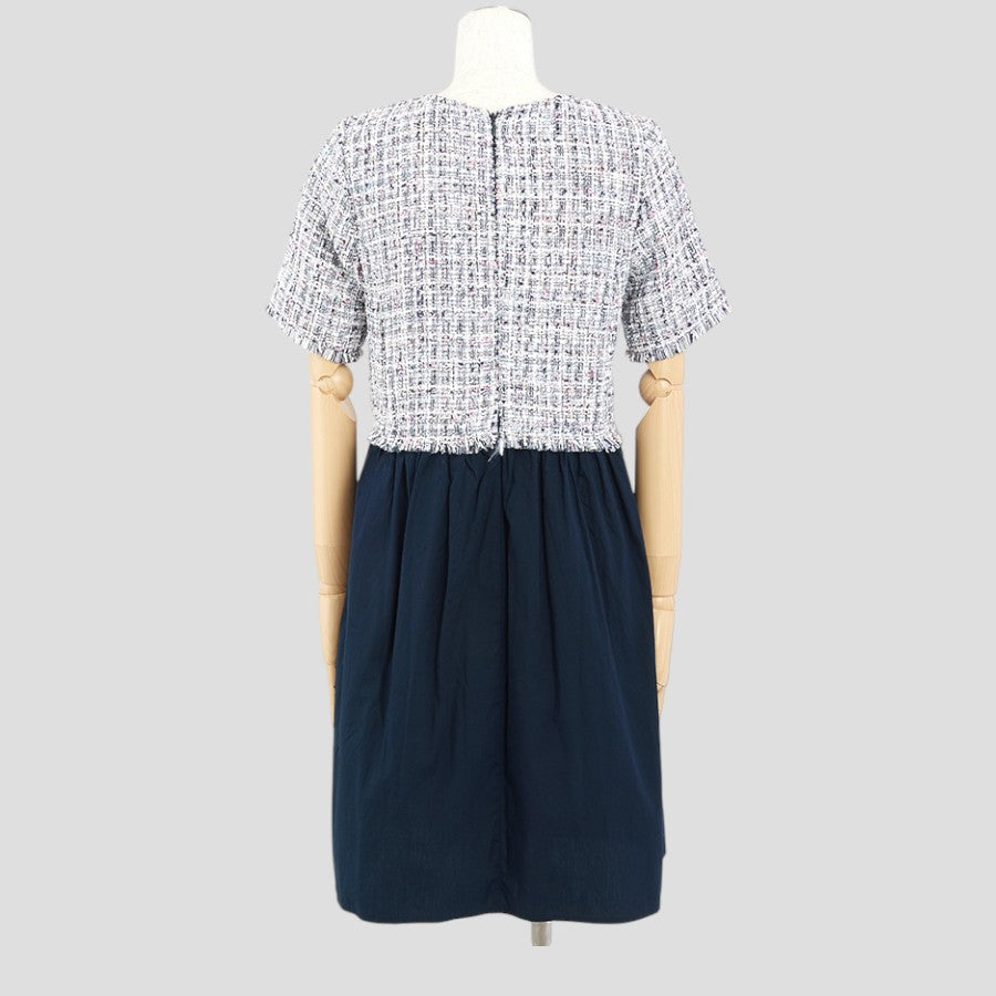 コントラストツイードワンピース(Lサイズ/ネイビー/ZARA(ザラ)),春,秋,USED