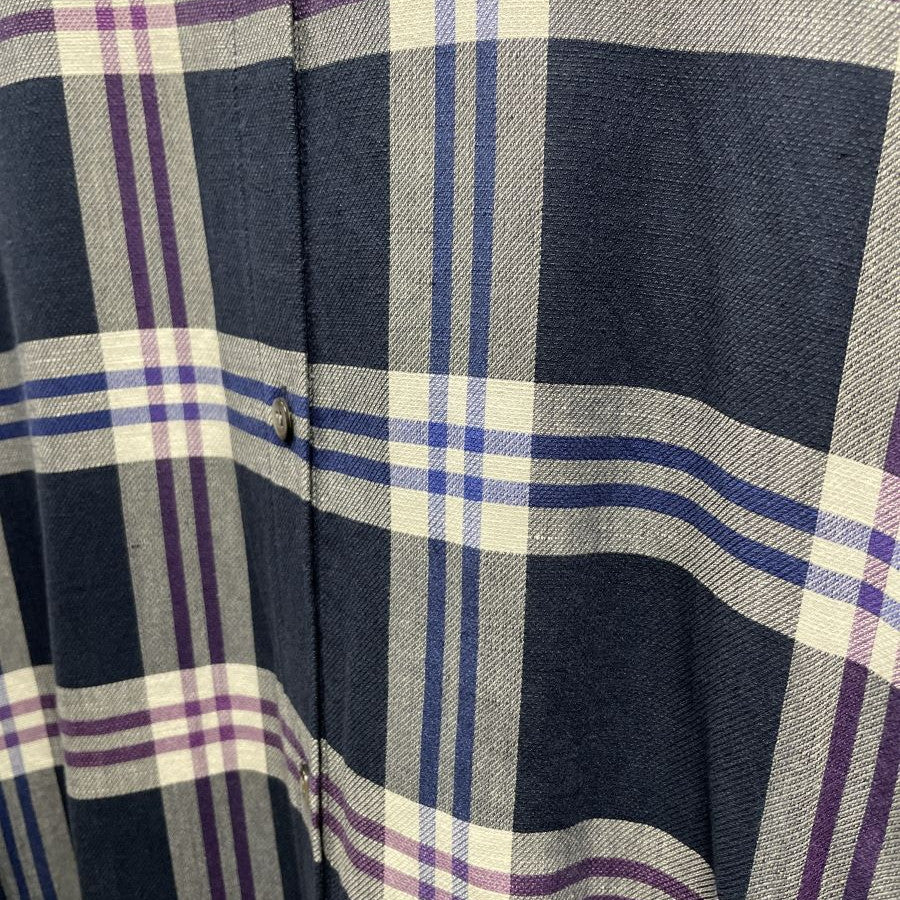 ダブルラインチェックワンピース(Mサイズ/ネイビー/TRANS WORK(トランスワーク))USED