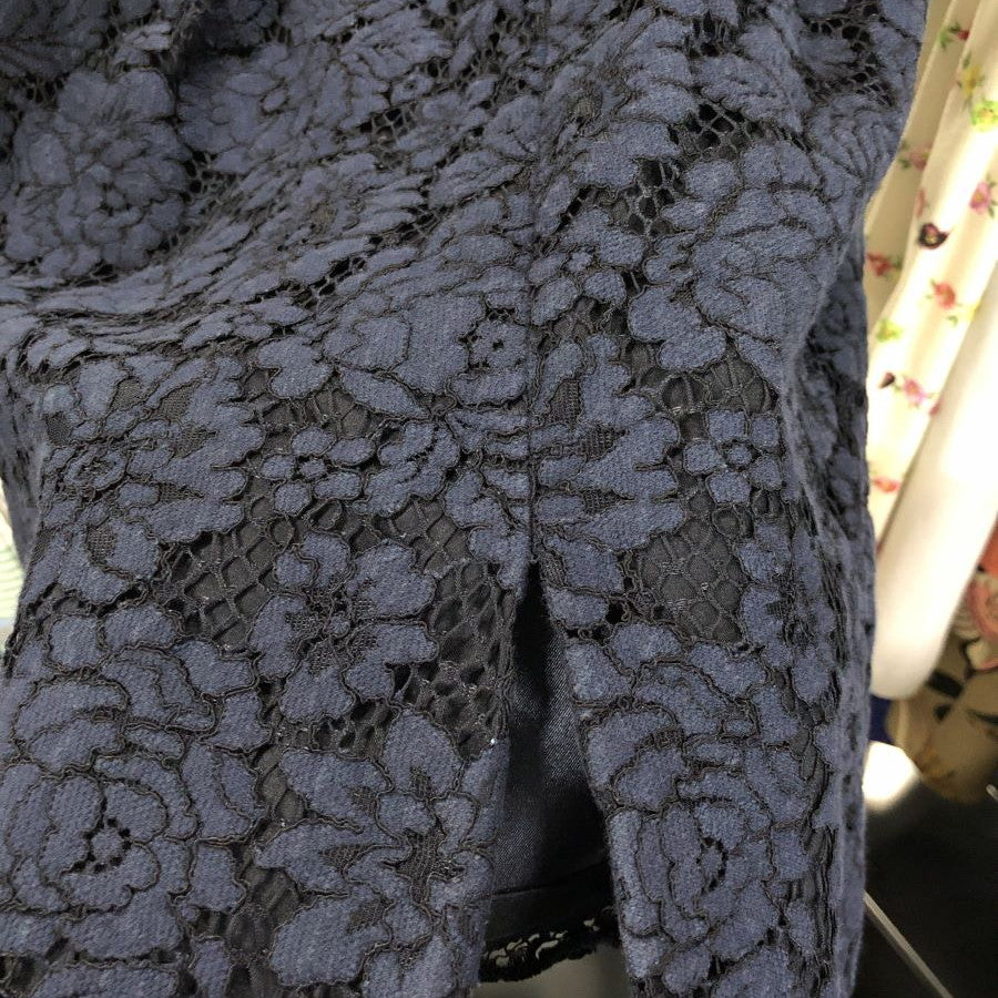 フレンチスリーブ レース切替え ワンピース(Mサイズ/ネイビー/CLE des ZONES(クレデゾーン))USED