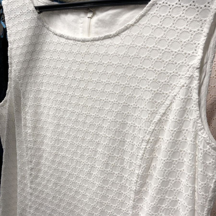 レースシャーリング裾フレアワンピース(Mサイズ/ホワイト/PLUSIV(プラッシヴ))USED