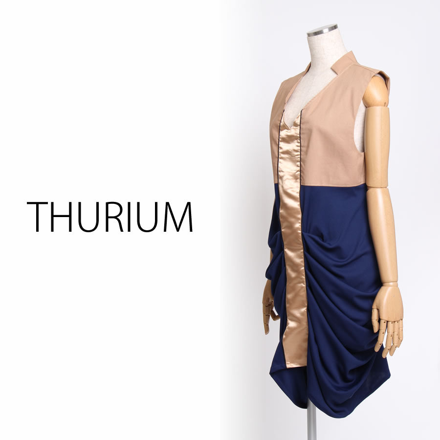 サイドドレープ ワンピース(Mサイズ/ネイビー/THURIUM(スリウム))USED