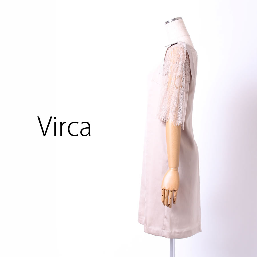 袖リボン レースワンピース(Fサイズ/ベージュ/Virca(ヴィルカ))USED