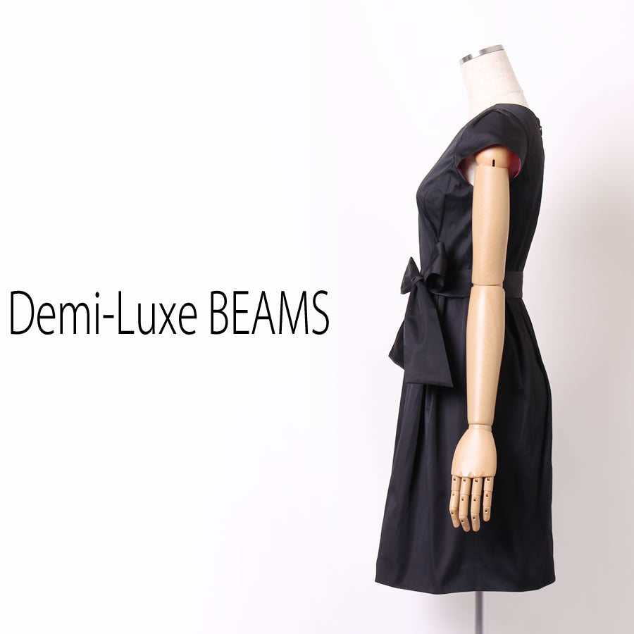 リボン付 タフタワンピース(Sサイズ/ブラック/Demi-Luxe BEAMS(デミルクス ビームス))USED