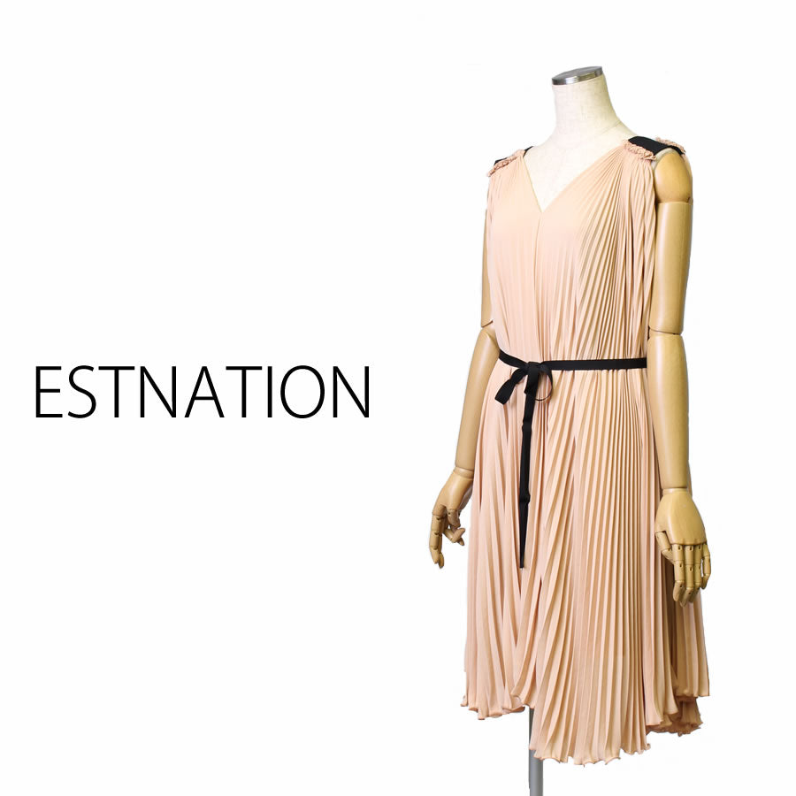 プリーツ ワンピース(Mサイズ/ベージュ/ESTNATION(エストネーション))USED