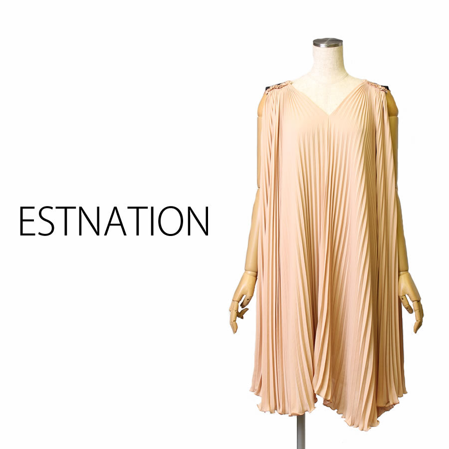 プリーツ ワンピース(Mサイズ/ベージュ/ESTNATION(エストネーション))USED