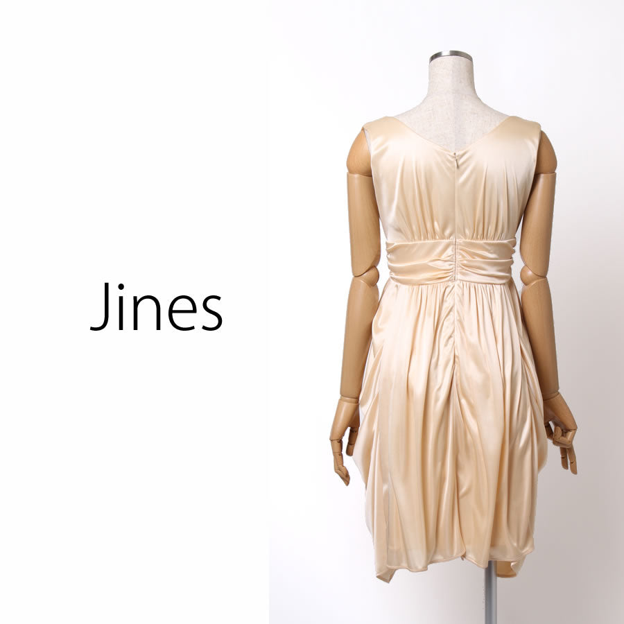 サテンジャージ ウエストギャザー ドレス(Mサイズ/ベージュ/Jines(ジネス))USED