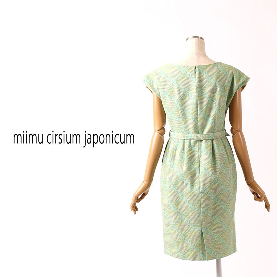 Vネック フレンチスリーブ ワンピース(Mサイズ/グリーン/miimu cirsium japonicum(ミイム サーシアム ジャポ二カム))USED