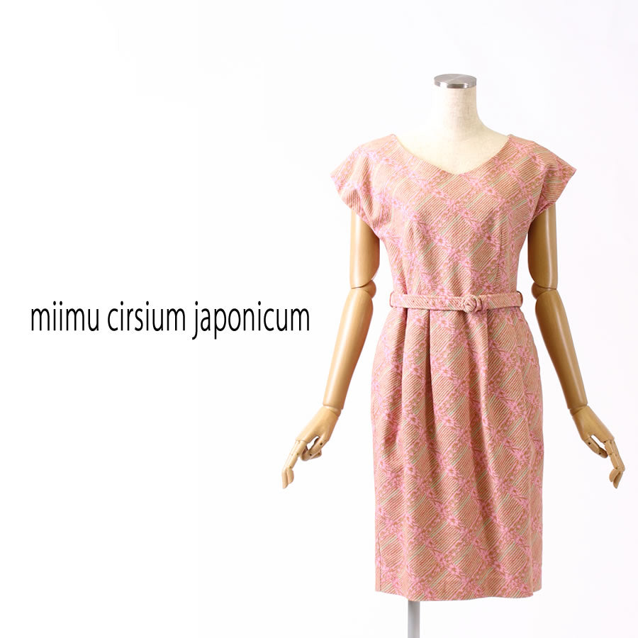 Vネック フレンチスリーブ ワンピース(Mサイズ/ピンク/miimu cirsium japonicum(ミイム サーシアム ジャポ二カム))USED