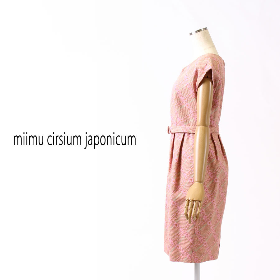 Vネック フレンチスリーブ ワンピース(Mサイズ/ピンク/miimu cirsium japonicum(ミイム サーシアム ジャポ二カム))USED