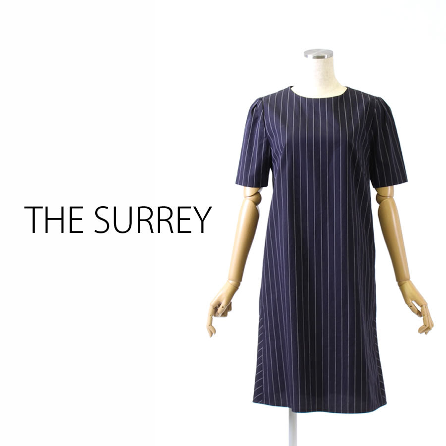マーメイド風シルエット ピンストライプ?ワンピース(Mサイズ/ネイビー/THE SURREY(ザ サリィ))USED