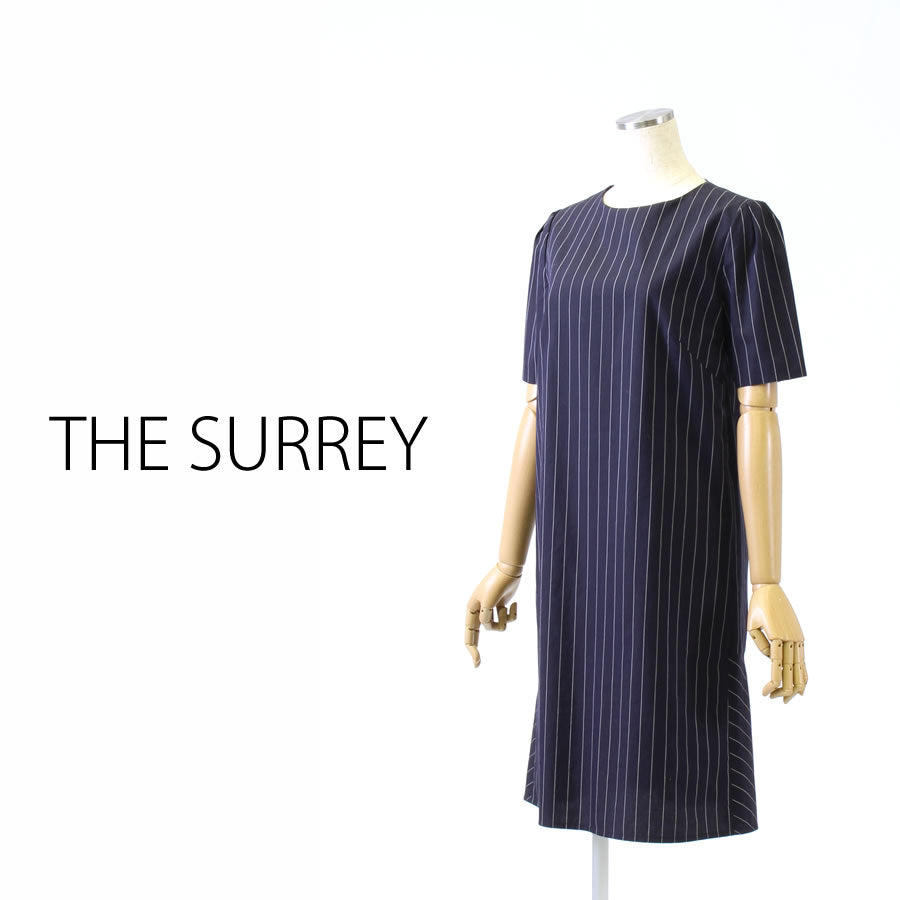 マーメイド風シルエット ピンストライプ?ワンピース(Mサイズ/ネイビー/THE SURREY(ザ サリィ))USED