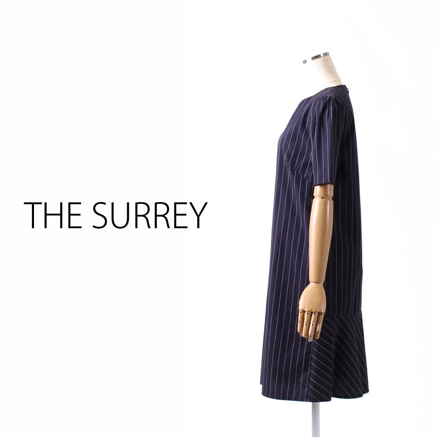 マーメイド風シルエット ピンストライプ?ワンピース(Mサイズ/ネイビー/THE SURREY(ザ サリィ))USED