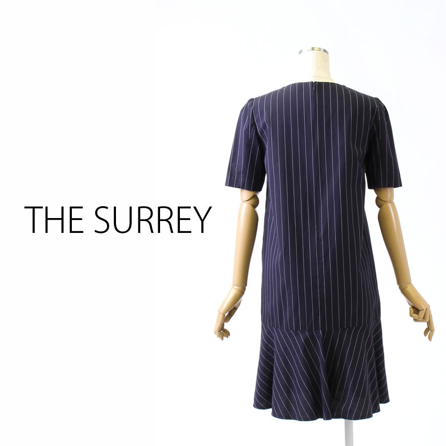 マーメイド風シルエット ピンストライプ?ワンピース(Mサイズ/ネイビー/THE SURREY(ザ サリィ))USED